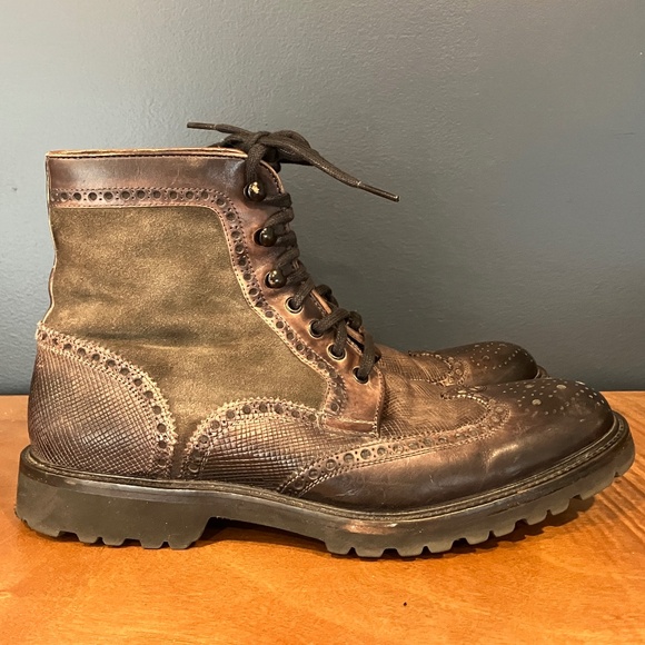 Magnanni Mercio Wingtip Combat Boots. Brown Leather and suede.  Men's 10.5 - Picture 1 of 9